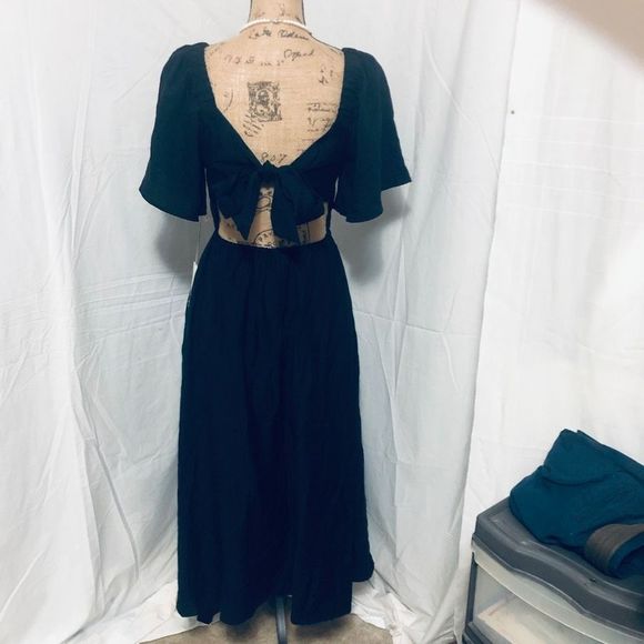 A New Day Women's Black Square Neck Puff Sleeve A-Line Maxi Dress Size 6 NWT - Picture 1 of 12